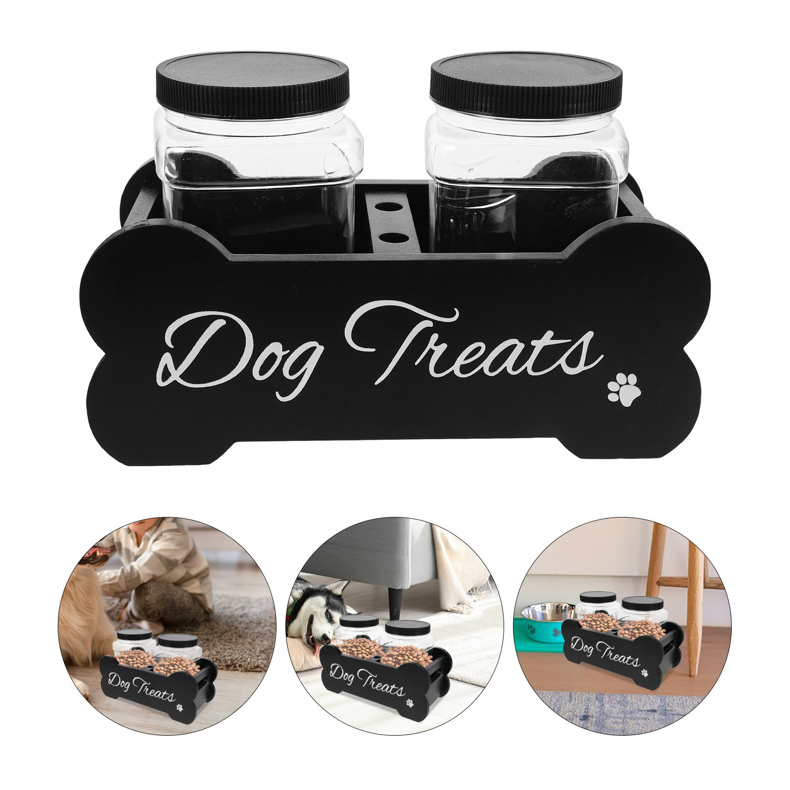 1Set Elegant Wooden Dog Treat  - đánh giá và giá Food Storage With Dividers